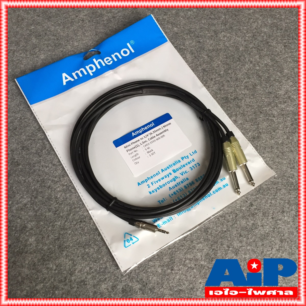 5เมตร AMPHENOL สาย TR-ST - PHONEx2 5M CA52-3333-WB-005 AMPHENOL สายTR-ST-PHONEx2 3M สายสัญญาณ TR-ST ออก ปลั๊กไมค์ โมโน 2หัว ยาว 5เมตร สายคอมเข้ามิกซ์
