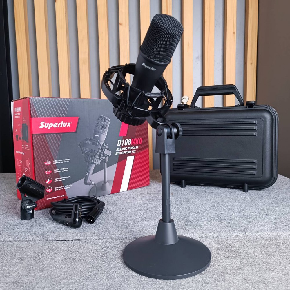 SUPERLUX D-108MKII Dynamic Podcast Mic พร้อมขาตั้ง ไมโครโฟนไดนามิกสำหรับพอดแคสต์ ไมค์พร้อมสาย ไมโครโฟน D 108MKII D108MKII เอไอ-ไพศาล