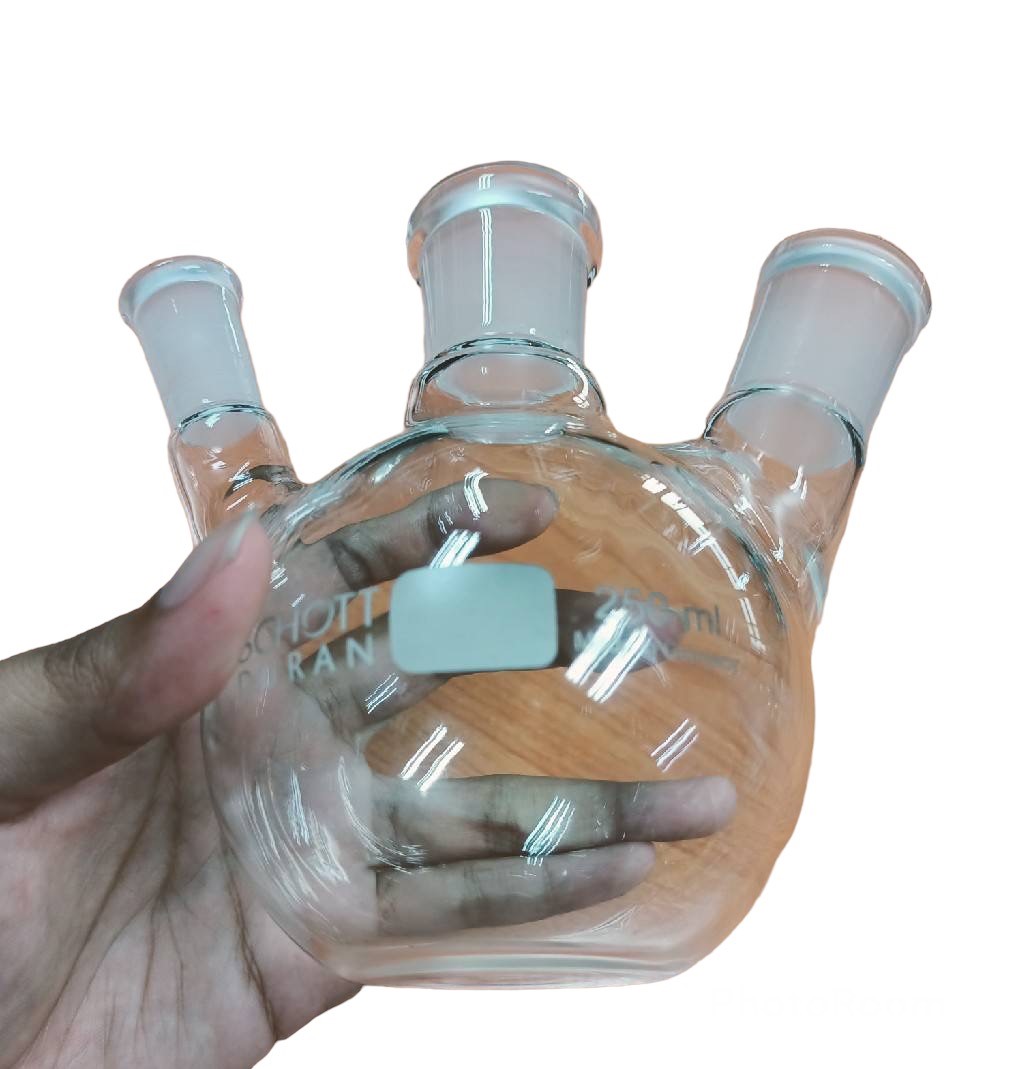 Flask, Boiling Round Bottom with Joint 3 necks (ฟลาสต์ก้นกลม) ก้นแบน/ก้นกลม ขวด 3 คอ
