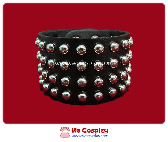 สร้อยข้อมือพังค์ Punk Wristband ตอกหมุดกลมสีเงิน 4 แถว