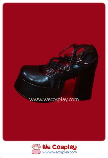 รองเท้าพังค์ สีดำผิวด้าน Six Straps Punk Shoes