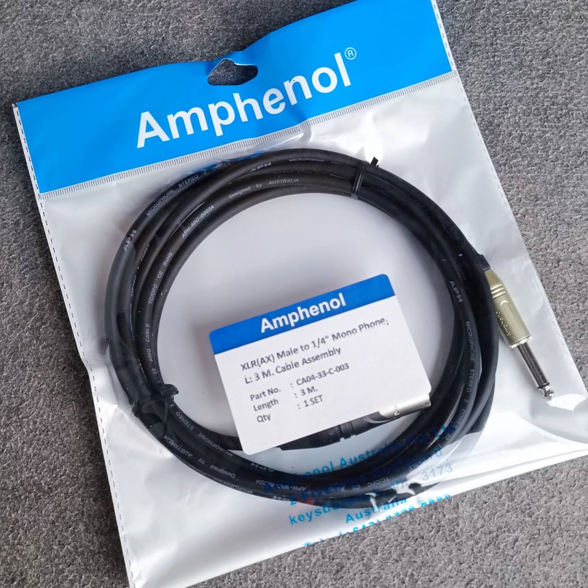3เมตร AMPHENOL สายXLRผู้-PHONE 3เมตร CA04-33-C-003 สาย ปลั๊กไมค์ - แคนนอลผู้ สายสัญญาณ P.MIC MONO - P.XLR เอไอ-ไพศาล