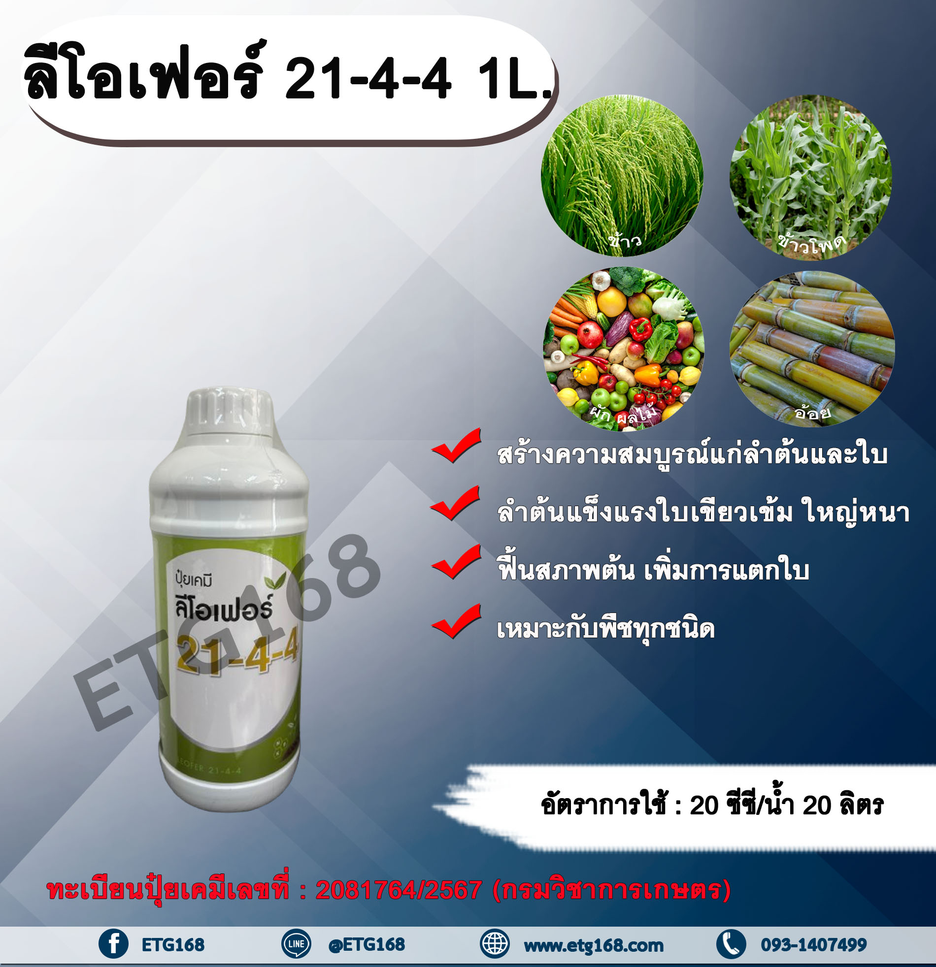 ลีโอเฟอร์ 21-4-4 1L.ปุ๋ยน้ำ เร่งต้น เร่งใบ พืชเจริญเติบโต ต้นสมบูรณ์ ใบเขียวเข้ม ฟื้นสภาพต้น แตกใบ ใบเขียว ต้นโต เหมาะกับพืชทุกชนิด
