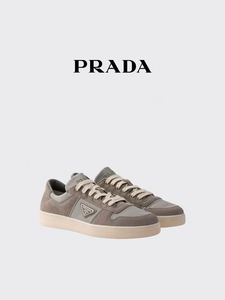 **do**รองเท้า Prada Downtown suede-trimmed sneakers มี 3 สี สินค้าใหม่ ของแท้