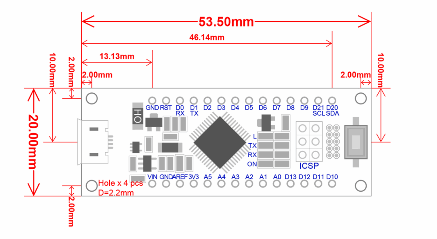 SAMD21 M0-Mini. 32-bit ARM Cortex M0 core Compatible with for Arduino Zero, for Arduino M0. Form Mini.