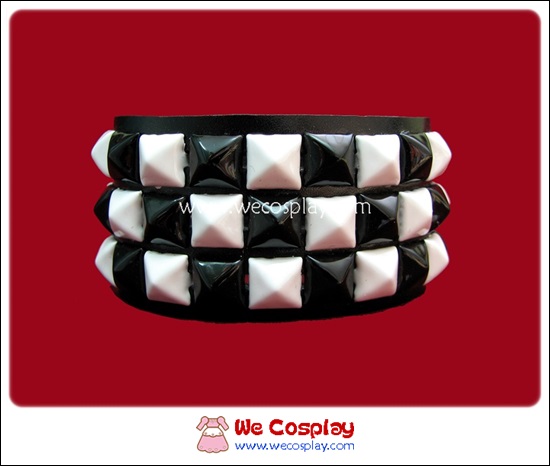 สร้อยข้อมือพังค์ Punk Wristband ตอกหมุด 3 แถวเล็ก สีขาวดำ ตาหมากรุก