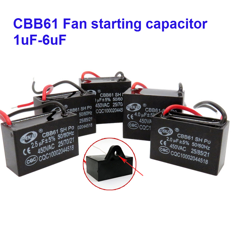 CBB61 fan starting capacitor 1uF-6uF ceiling fan range hood capacitor 450V