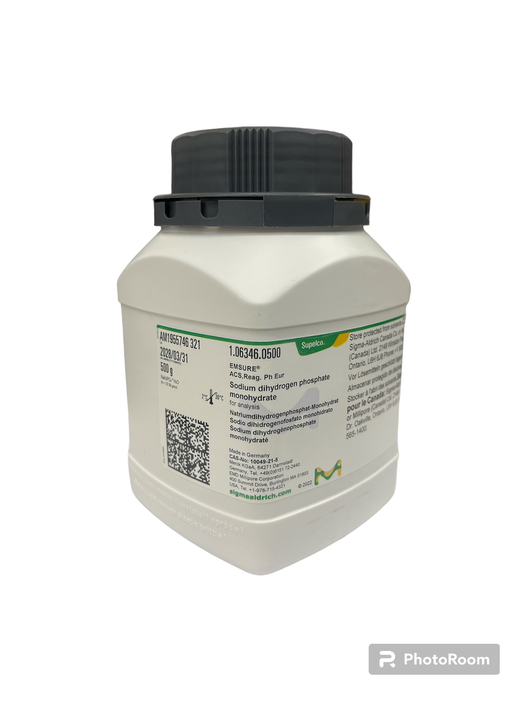 Sodium dihydrogen phosphate monohydrate AR, 500 g -Merck