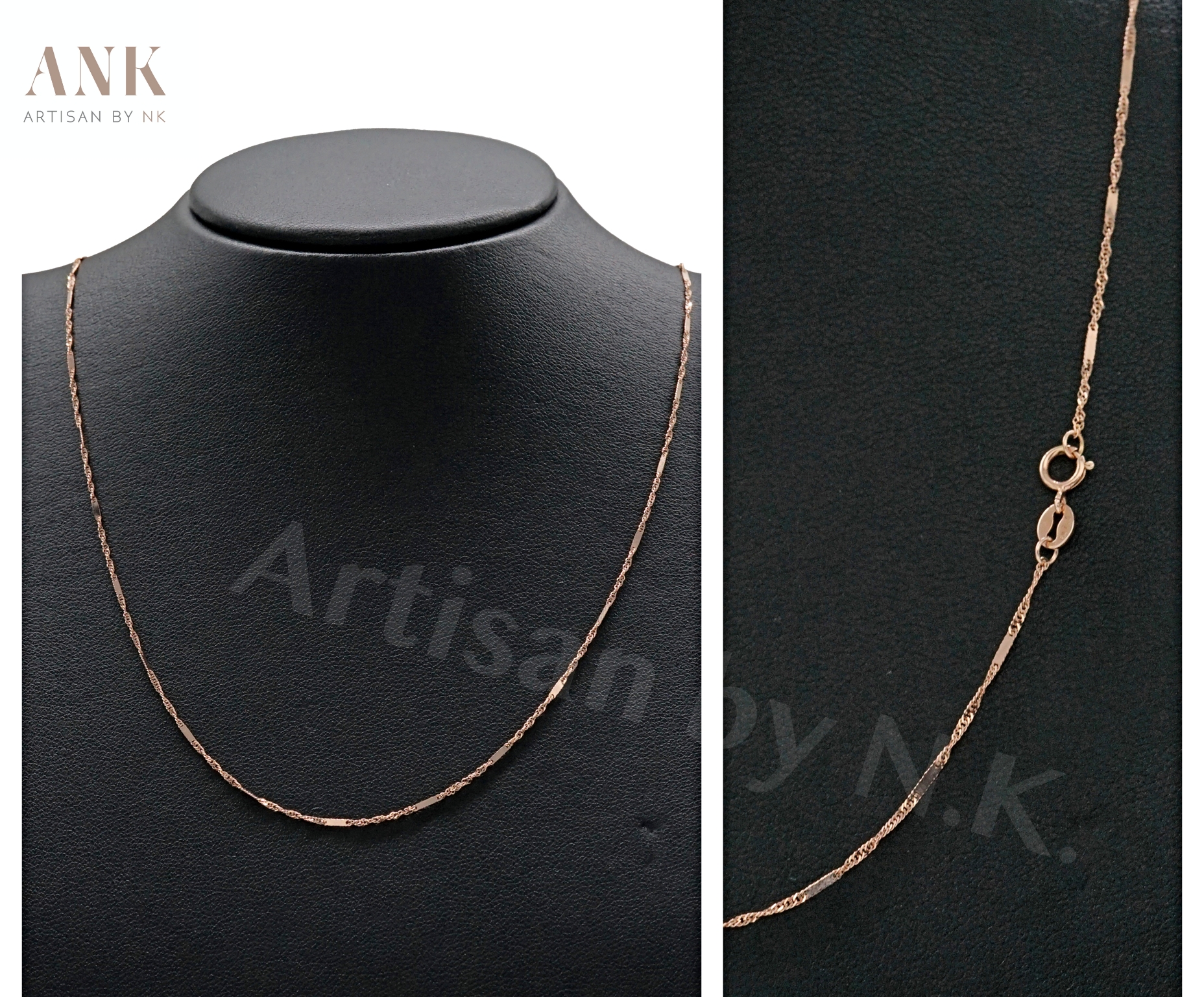 สร้อยอิตาลี่: สร้อยคอทองสีพิงค์โกลด์นำเข้าจากอิตาลี่ ตัวสร้อยสลับด้วยแผ่นทองสีพิงค์โกลด์ (18K Pink gold Necklace)