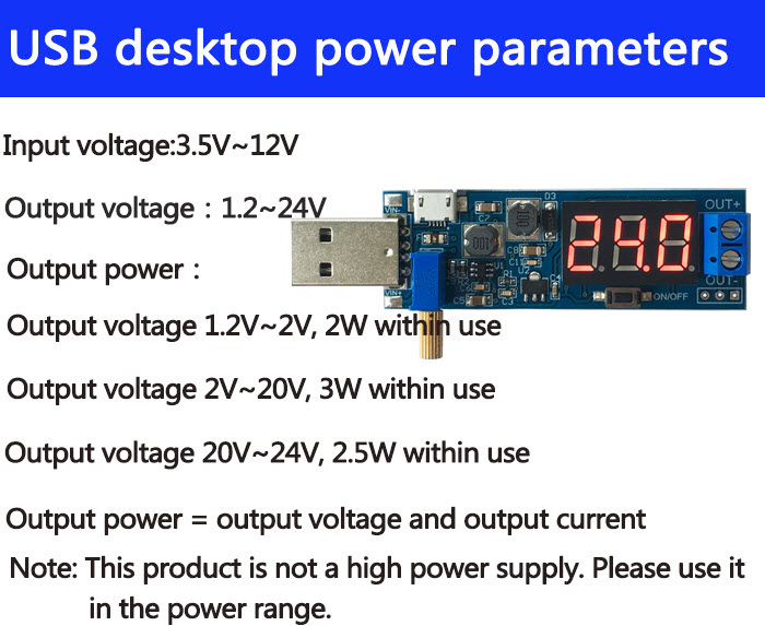 DC-DC USB adjustable buck-boost power supply voltage regulator module 5V to 3.3V 9V 12V 24V