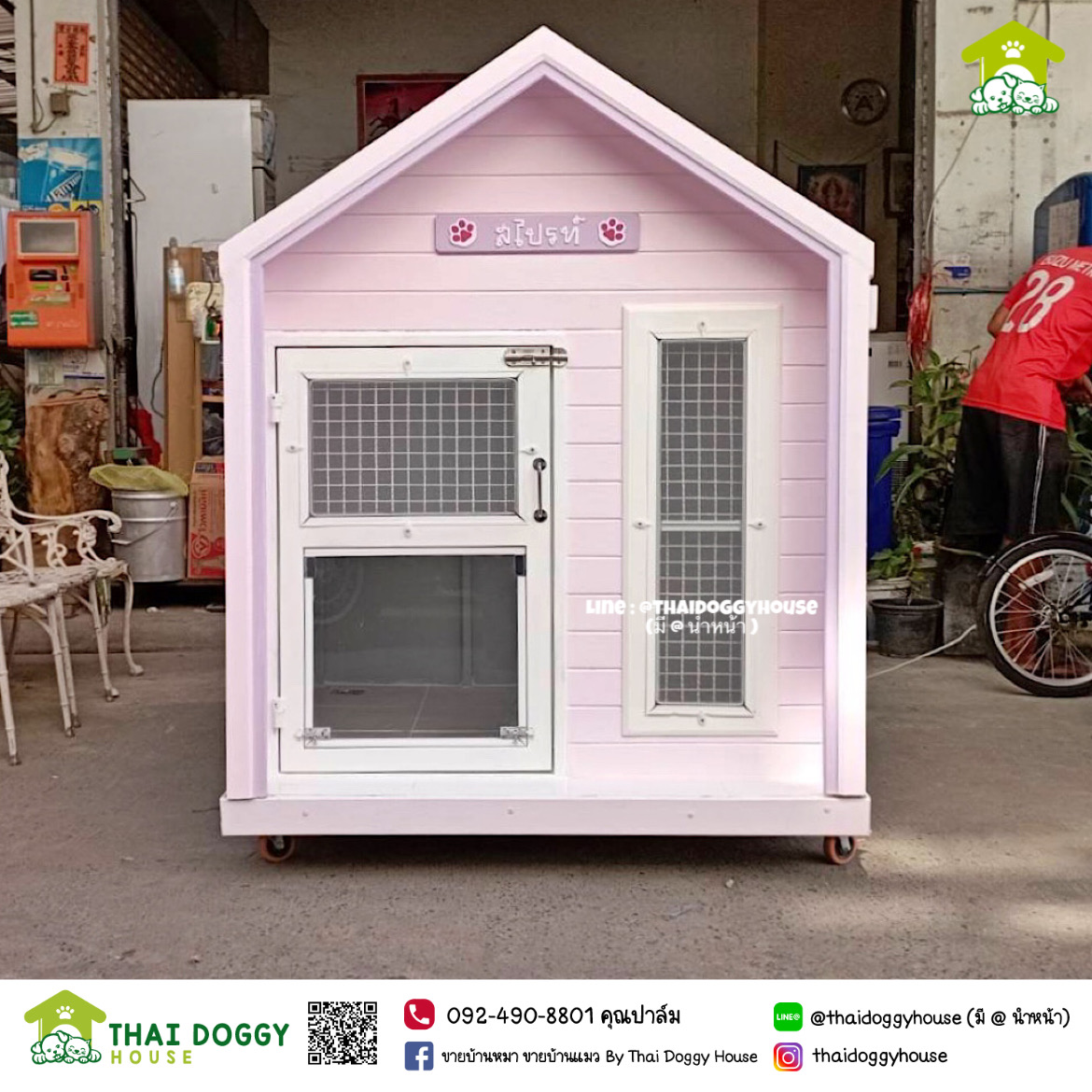 บ้านหมา บ้านแมว บ้านน็อคดาวน์ บ้านสัตว์เลี้ยง แบบพัดลมมีตะแกรงเหล็ก มุ้งลวดทุกหลัง By Thai Doggy House