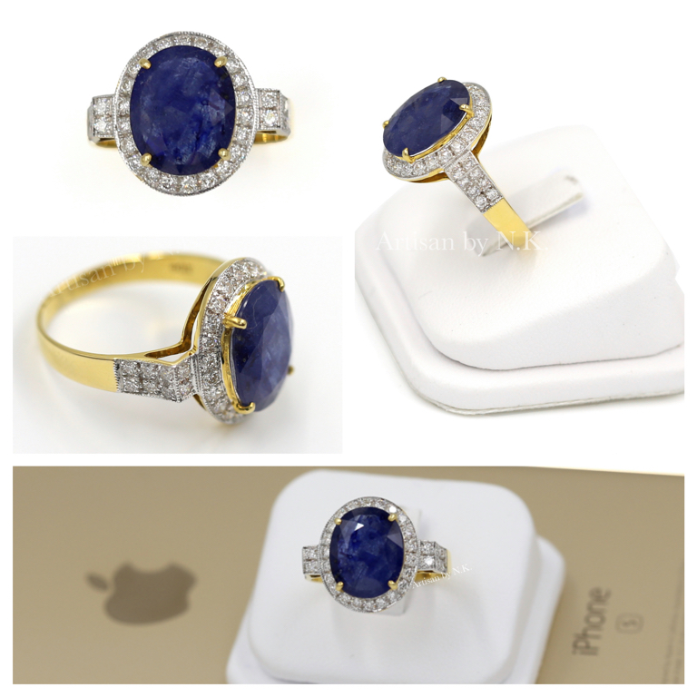 แหวนไพลินล้อมเพชร (Blue sapphire and Diamond Ring)