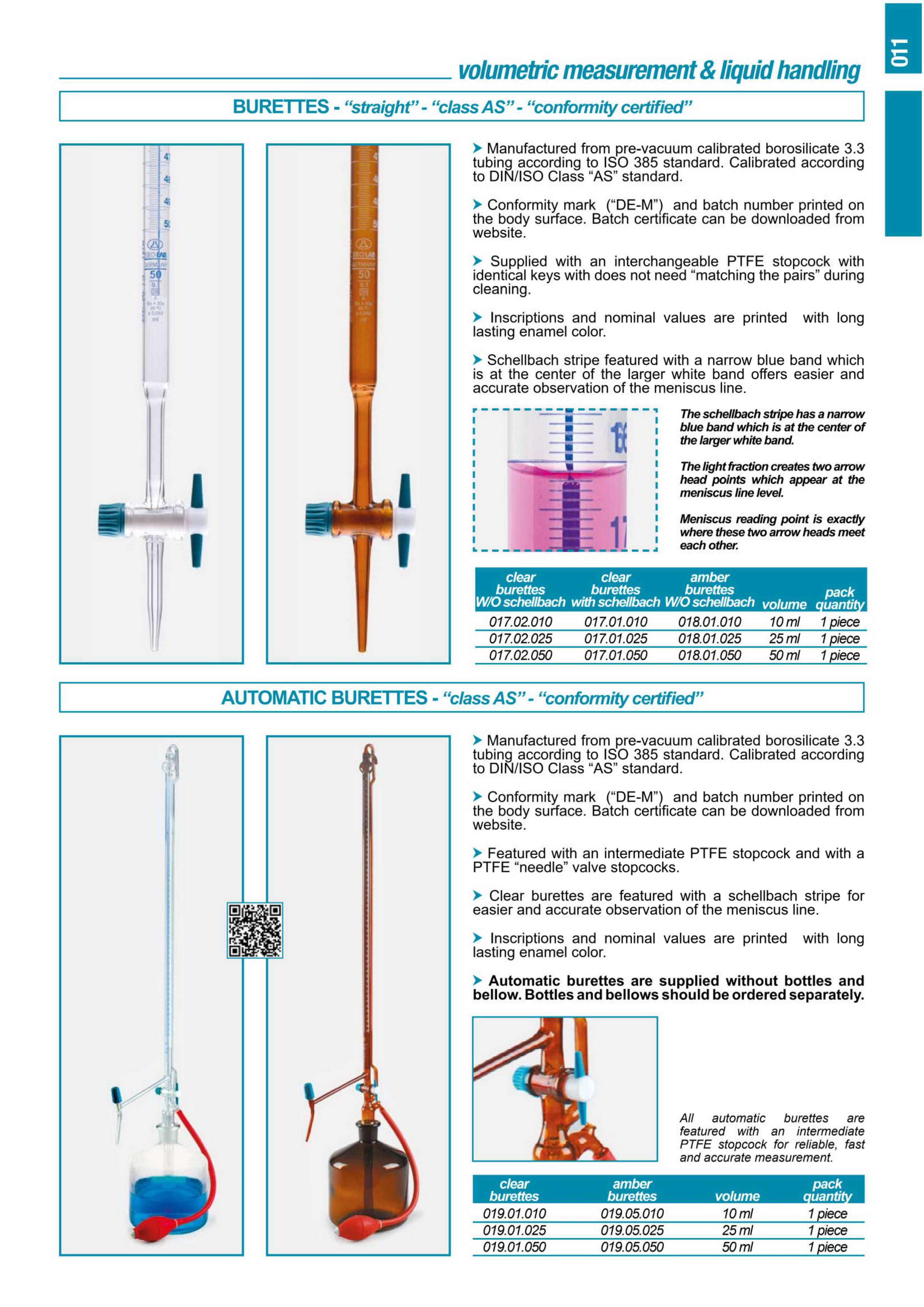Burette, PTFE ST l Class A with Certificate ขนาด 10 ml,25 ml,50 ml,100 ml -ISOLAB