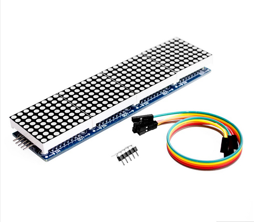 BLUE MAX7219 Dot Matrix module for Arduino , ESP8266 (4 in 1 Display with 5P Line)