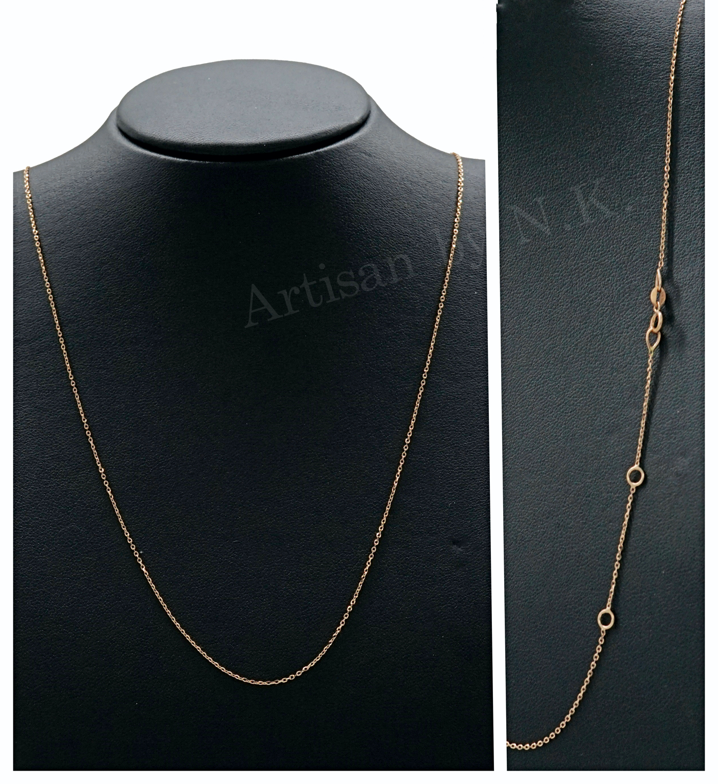 สร้อยอิตาลี่: สร้อยคอทองคำ 18K สีพิงค์โกลด์ เข้าจากอิตาลี่ พร้อมห่วงปรับความยาวสายได้(18K Pink Gold Necklace with Ajustable length lock)