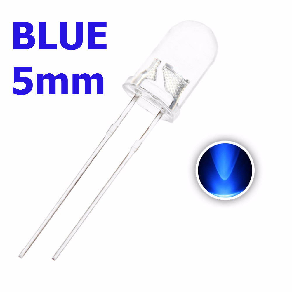 LED 5MM Water Clear BLUE ( แอลอีดี สีแดง ขนาด 5มิลลิเมตร ) LED 5mm transparent BLUE