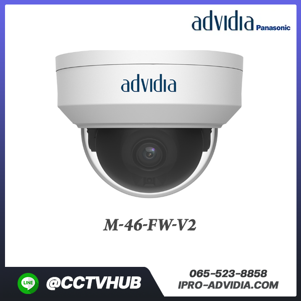 กล้อง Adividia รุ่น M-46-FW-V2 4MP Mini Dome Indoor/Outdoor Fixed 2.8mm Lens with IR IP67 Rated H.265/H.264