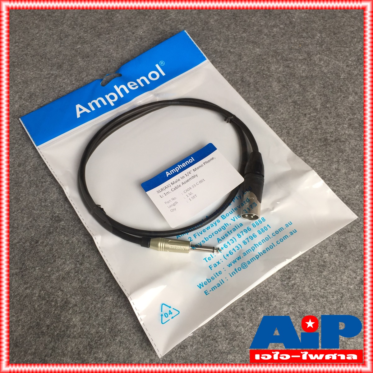 1เมตร AMPHENOL สาย XLRผู้ - PHONE 1M CA04-33-C-001 สาย ปลั๊กไมค์ - cannon ผู้ ความยาว 1เมตร สายสัญญาณ ไมค์ ผู้ - XLR ผู้