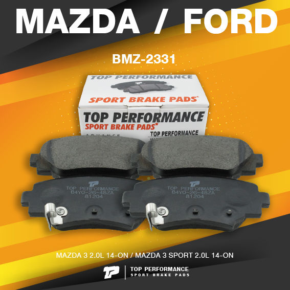 TOP PERFORMANCE (ประกัน 3 เดือน) ผ้าเบรค หลัง MAZDA 3 / MAZDA 3 SPORT / 2.0L 14-ON - MADE IN JAPAN - BMZ 2331 / BMZ2331 - ผ้าเบรก มาสด้า สาม