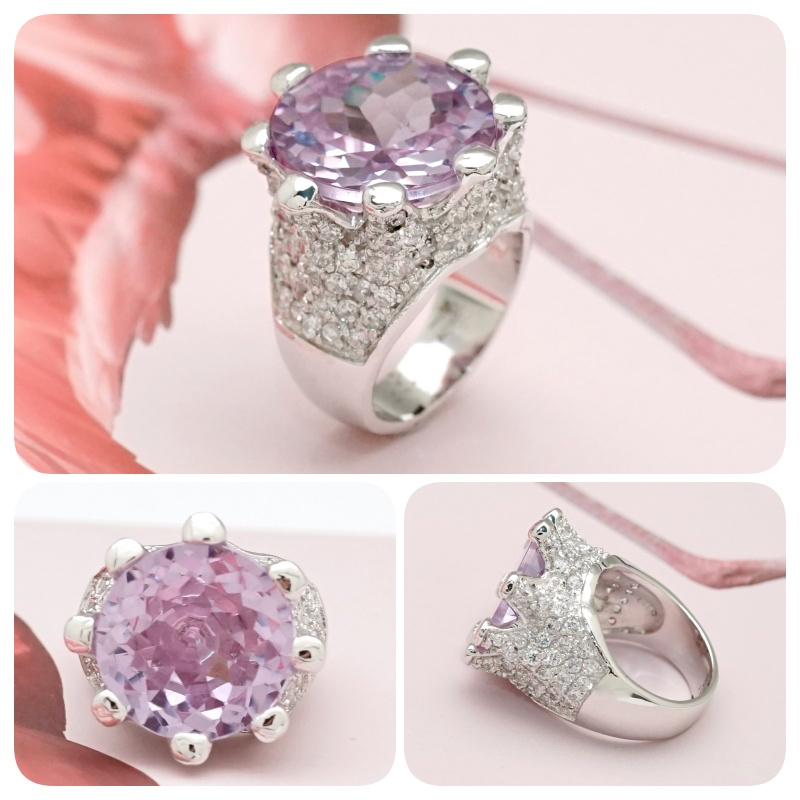 Amethyst CZ Ring แหวนเงินแท้ ฝังเพชร CZ สี อเมทิสต์