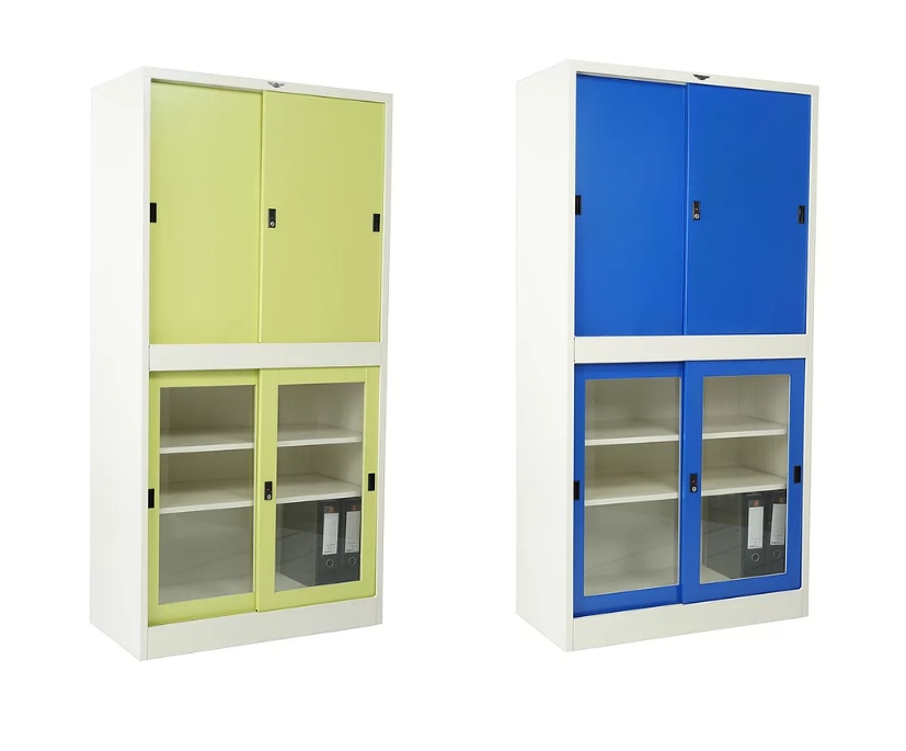 ตู้บานเลื่อน 3 ฟุต (บนบานทึบ-ล่างบานกระจก) elegant รุ่น SL3FH3