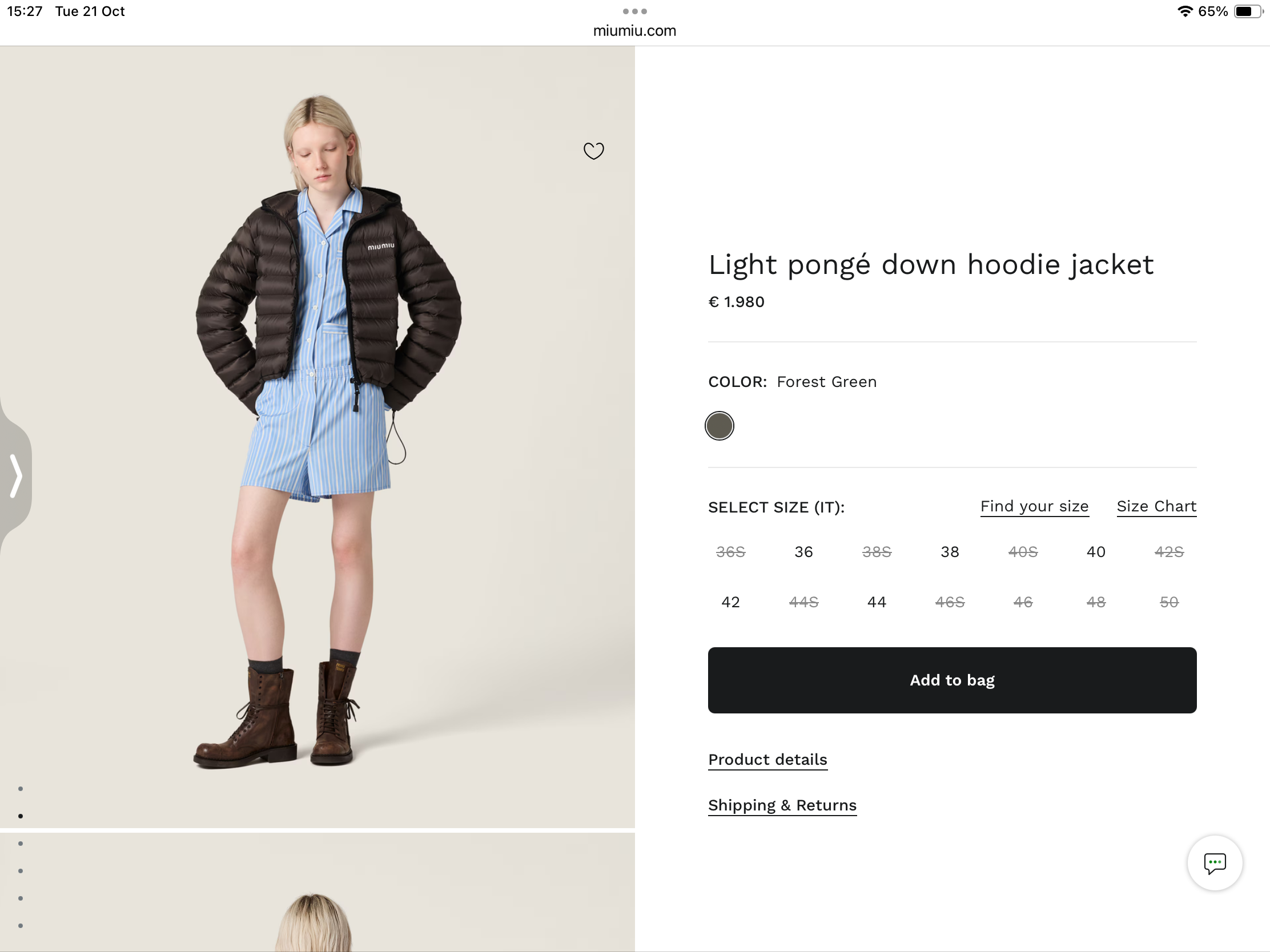 **do** เสื้อกันหนาว MiuMiu Light pongé down hoodie jacket มี 2 สี ของผู้หญิง สินค้าใหม่ ของแท้