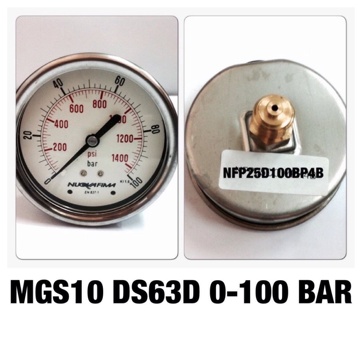 0-100BAR Nuovafima หน้าปัด 2.5 นิ้ว เกลียวออกหลังทองเหลือง 1/4"