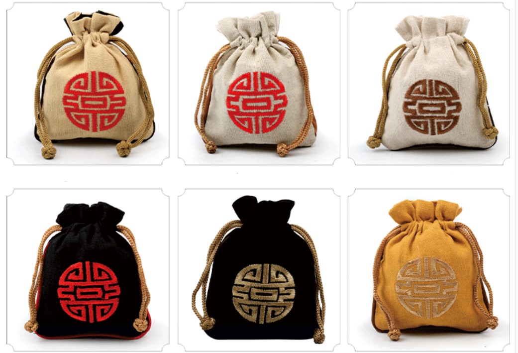 ถุงผ้ากระสอบขนาดกลาง ถุงผ้าหูรูด ขนาด 11 cm ถุงผ้าใส่ของชำร่วย อักษร มงคล ของจีน อายุยืน 198387