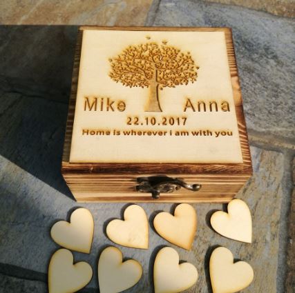 Guest Book DIY ทำจากไม้ กล่องไม้ สำหรับ เขียนข้อความอวยพร งานแต่งงาน ด้านใน เป็นหัวใจ ไม้ แกะสลัก ต้นไม้คู่รัก สัญลักษณ์ ของความร่มเย็น 152775