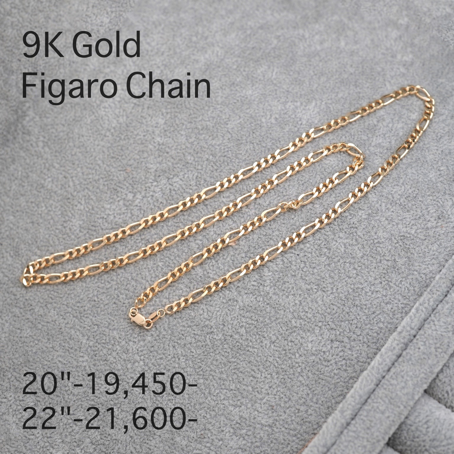 สร้อยทอง 9K ลายฟิกาโร่ (สร้อยทองอิตาลี ลายฟิกาโร่ 9K Gold Figaro Necklace)