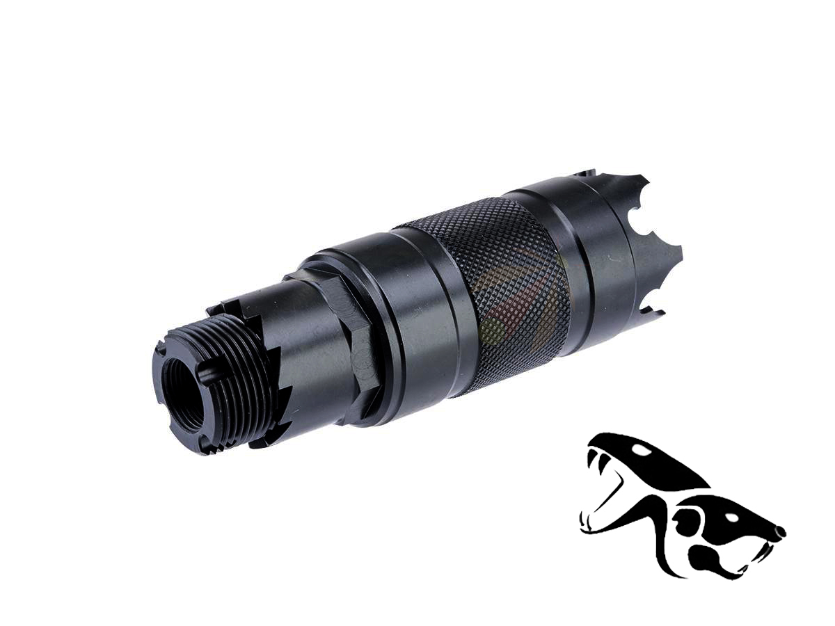 Kizuna Works 24mm Positive Flash Hider for AK-104 Style Airsoft Rifles w/ 14mm Negative Adapter (Model: Crowned)