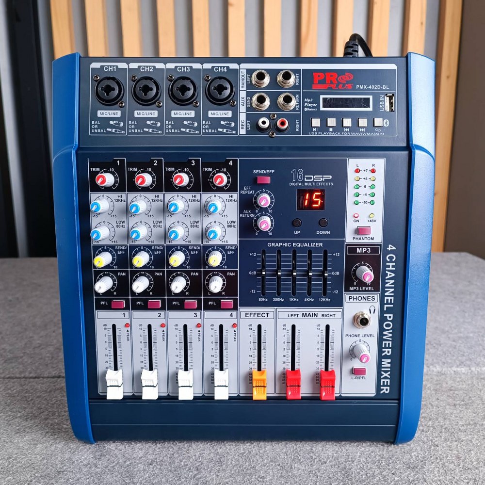 สีน้ำเงิน PROPLUS PMX402D BL POWERMIX powermixer PMX-402D โปรพลัส pro plus Pmx 402 d เพาว์เวอร์มิกเซอร์ 150วัตต์ x2 ( ตัวเดียวกันกับ AMX402D ) +++ เอไอ-ไพศาล