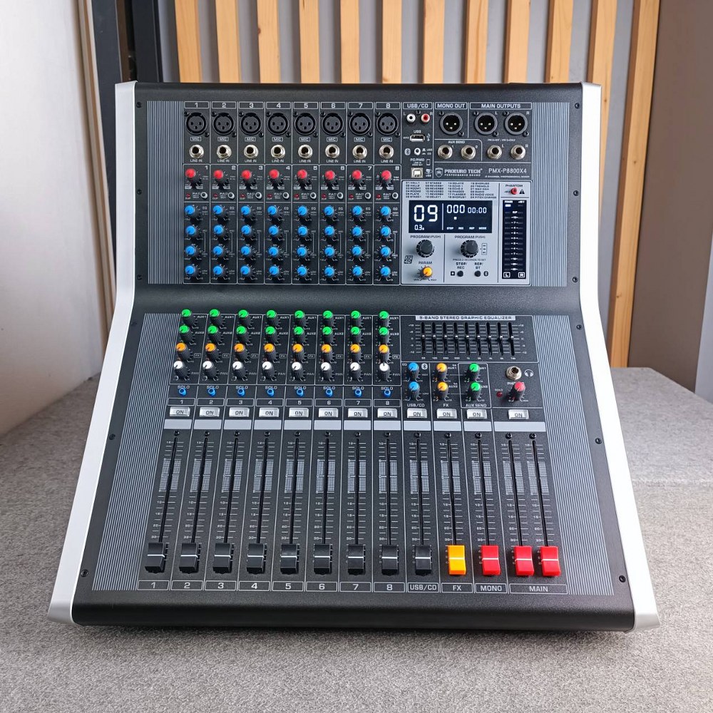 PROEUROTECH PMX-P8800 X4 POWERMIXER+บูลทูส เพาเวอร์มิกเซอร์ รุ่นใหม่ โปรยูโรเทค 8 ช่องไมค์ 4 ช่องขับลำโพง 800 วัตต์ ตัดความถี่ซับได้ PMX P8800 PMXP8800 เอไอ-ไพศาล