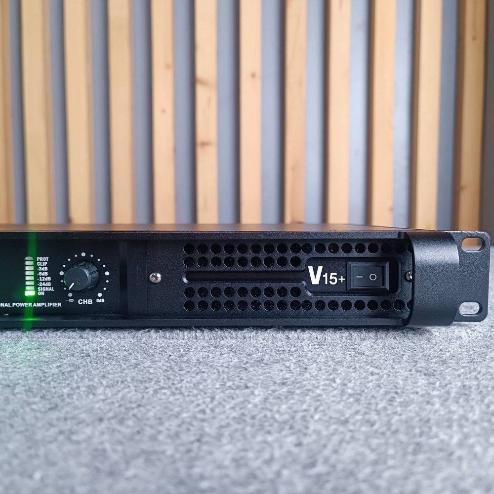 VOK V15+ poweramp 1U V-15+ V 15+ เพาเวอร์แอมป์ 2 แชนแนล กำลังขับ 1800 วัตต์ที่ 8 โอห์ม โหลดได้ถึง 2 โอห์ม เอไอ-ไพศาล