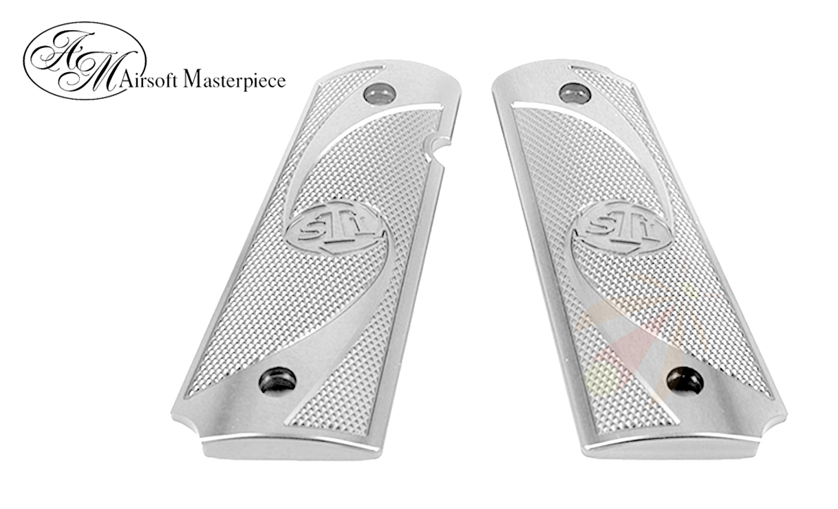 Airsoft Masterpiece Aluminum Airsoft 1911 Type 2 Pistol Grip Plates (Silver) AM-GP-1911-2GY