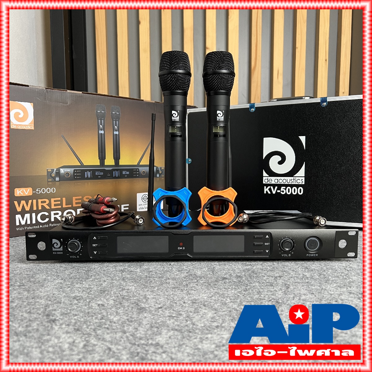 DE ACOUSTIC KV5000 ไมค์ลอยคู่ UHF ปรับความถี่ได้ ไมค์ลอยคู่ KV 5000 แถมอุปกรณ์ย้ายเสา กระเป๋าเก็บไมค์ KV-5000