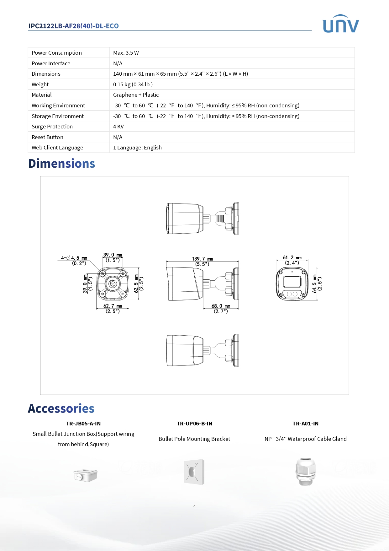 Uniview กล้องวงจรปิด CCTV IP รุ่น IPC2122LB-AF28-DL-ECO 2MP