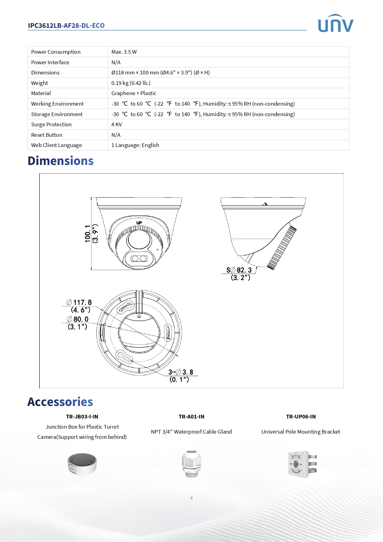 Uniview กล้องวงจรปิด CCTV IP รุ่น IPC3612LB-AF28-DL-ECO 2MP