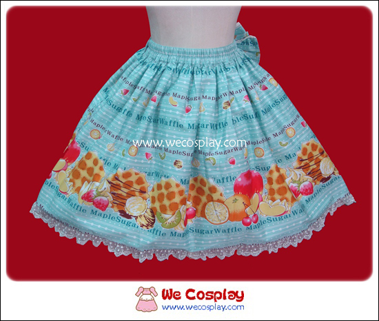 กระโปรงโลลิต้า สีเขียวมิ้นต์ ลายวาฟเฟิลผลไม้รวม (Mint Green Lolita Skirt)