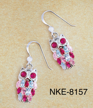 ต่างหูนกฮูกเงินเท้ชุบทองขาว ฝังเพชร CZ (Silver CZ Earring)