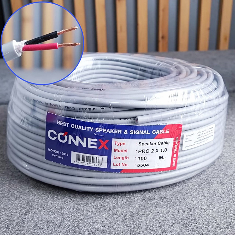 ขด100เมตร CONNEXสายลำโพง PRO2x1.0 สีเทา ทองแดงแท้ขนาด1mm สายลำโพงกลางแจ้ง สายลำโพง2คอร์ เอไอ-ไพศาล