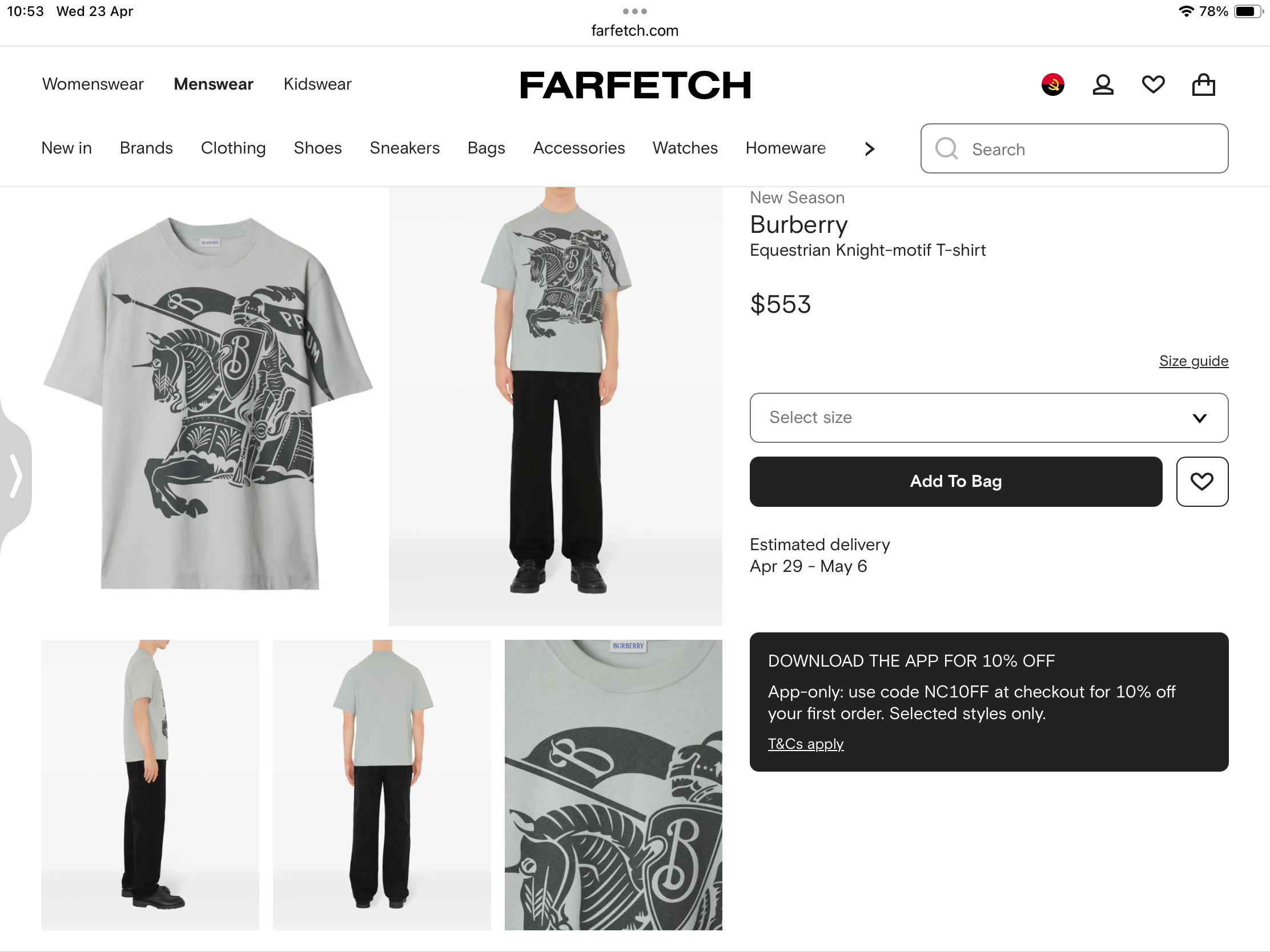 do** เสื้อยืด Burberry Equestrian Knight-motif T-shirt สินค้าใหม่ ของแท้
