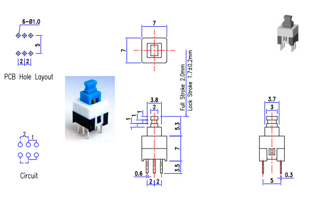 PS-22E07 PUSH SWITCH:0.3A SELF-LOCK