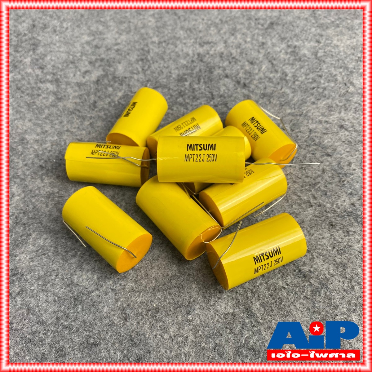 1ตัว MITSUMI 22UF 250V Cสีเหลือง MET คาปาซิเตอร์ C22/250V C22/250Vสีเหลือง ซีเสียงกลาง 22/250V ซีตัดเสียงกลาง เอไอ-ไพศาล