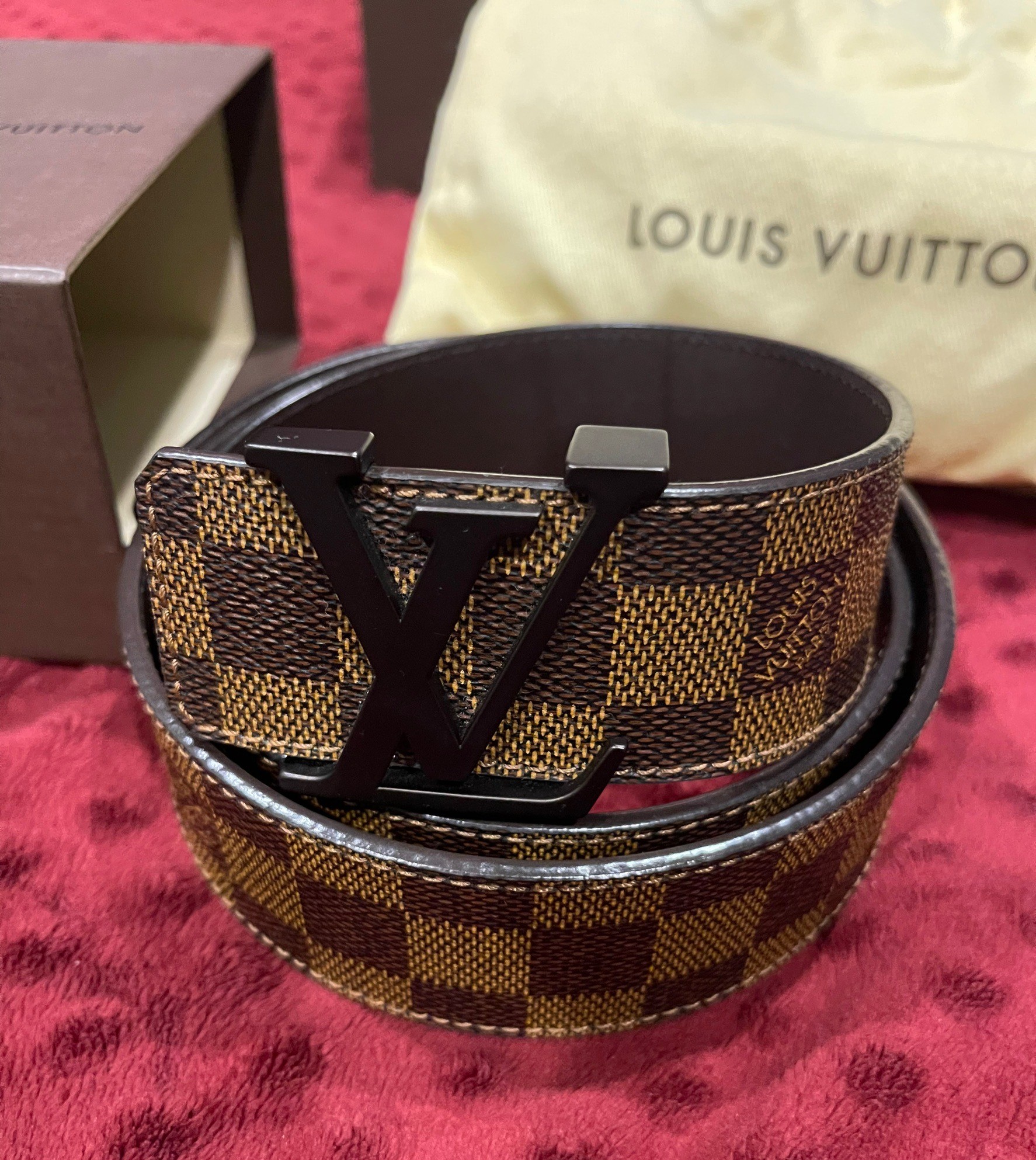 Louis Vuitton Belt ลาย Damier ตารางสีน้ำตาล (Like New) ความยาว 95 CM