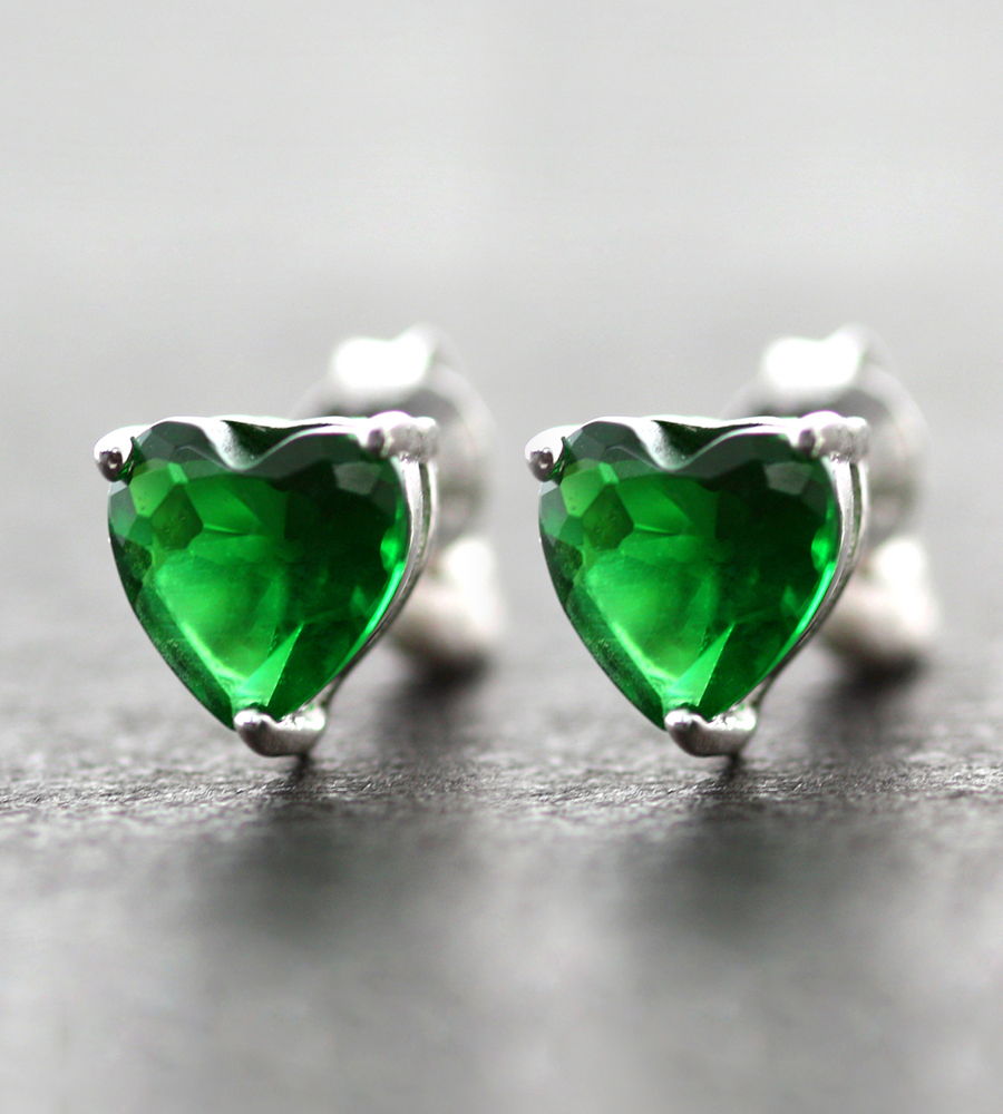 ต่างหูเงินแท้ชุบทองขาว ฝังเพชร CZ เกรด AAA สี Sring Green