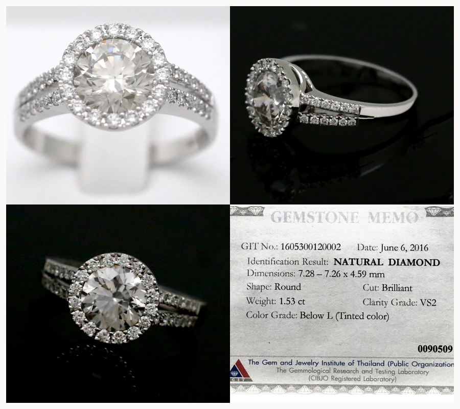 แหวนเพชร 18K white gold ฝังเพชรรวม1.84 กะรัต พร้อมใบเซอร์ GIT