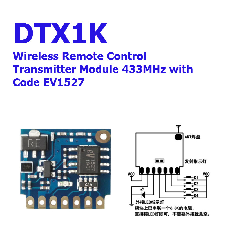DTX1K wireless remote control transmitter module 433MHz with coded EV1527 (แถมเสาแบบขดลวด)