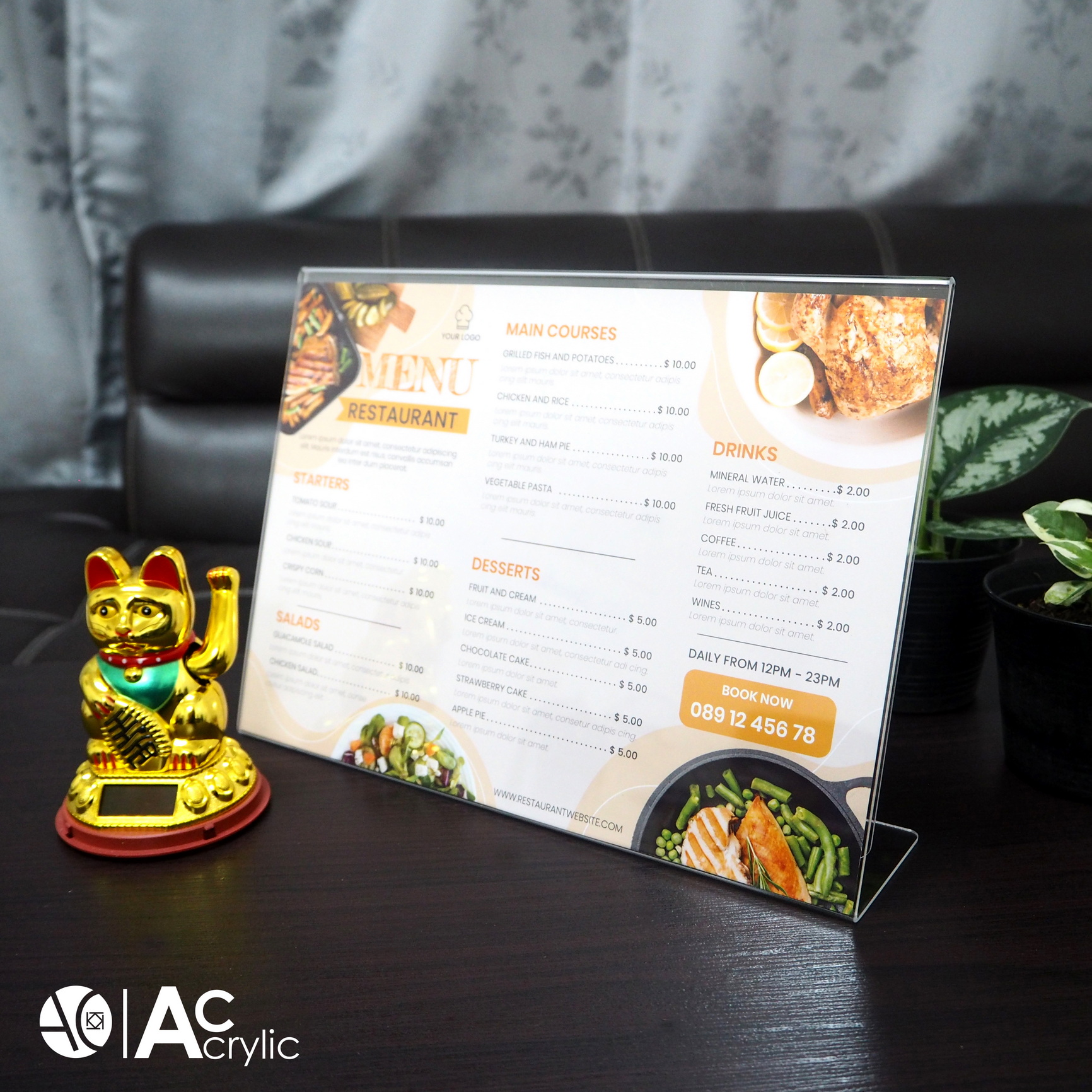 ป้ายตั้งโต๊ะ ป้ายอะคริลิค A4 แนวนอน 30x21 cm อะคริลิค โชว์กระดาษ 1 ด้าน ทรง L Acylic (A4L1P)