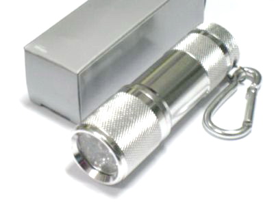 ไฟฉาย LED 9 หลอด สีเงิน มีห่วงคล้อง มีกล่อง, ไฟฉายของชำร่วย, ไฟฉายของขวัญ